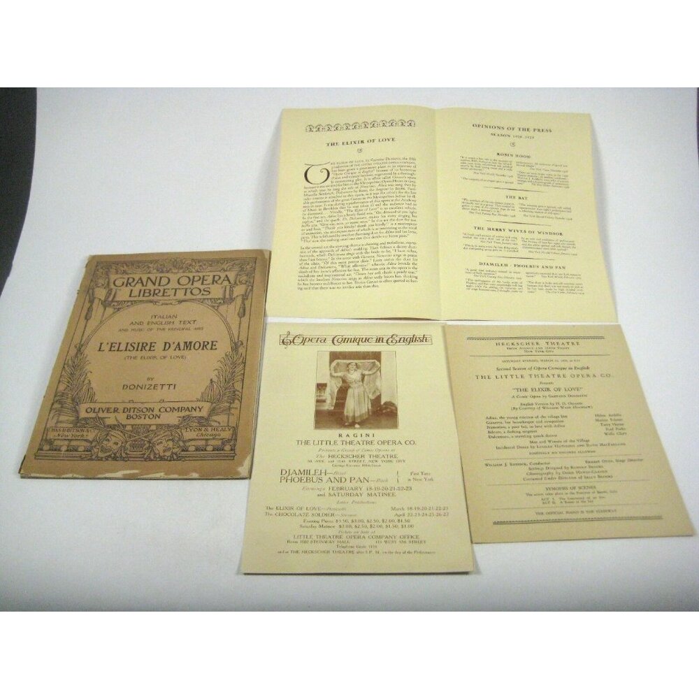 LElisire DAmore Elixir of Love Grand Opera Lot 4 Librettos 2 Programs 2 Flyers